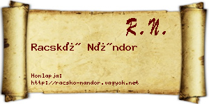 Racskó Nándor névjegykártya